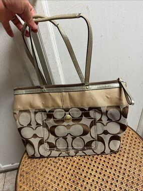 Coach Brown and Tan Signature Canvas Tote